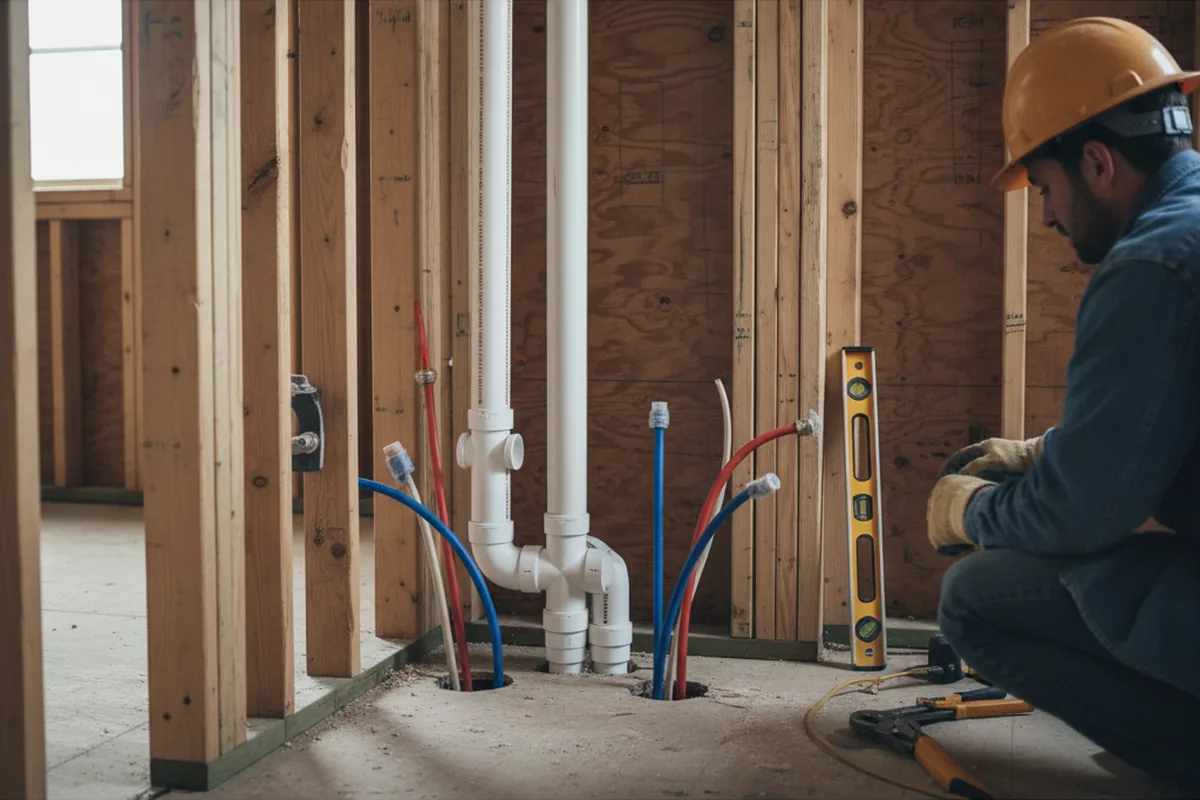 Drain and supply rough-in during Sump Pump Repair in Kodak